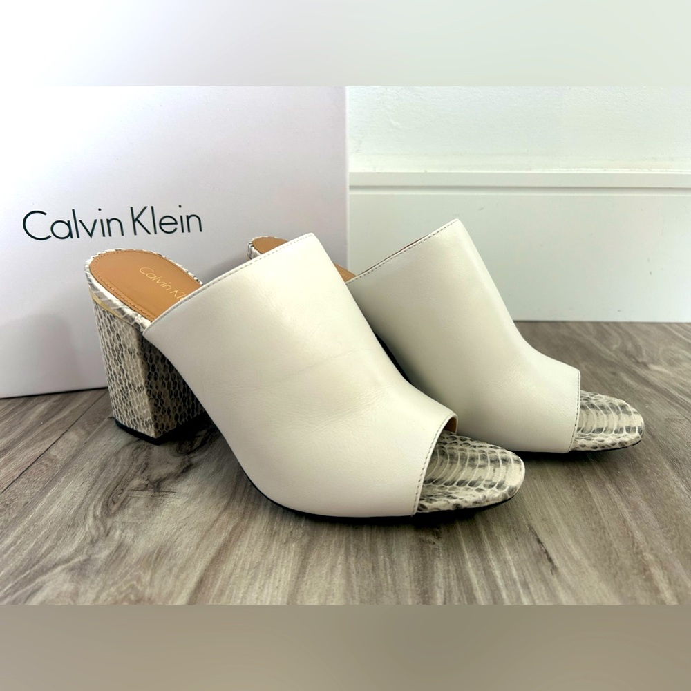 Calvin Klein Open Toe Leather Mules Sz 10